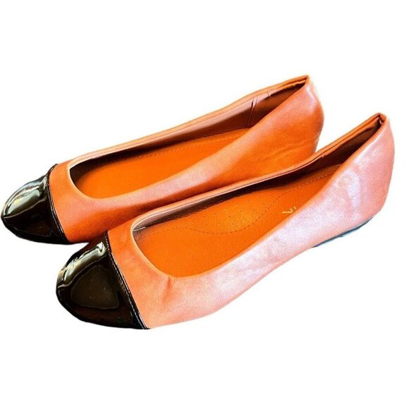 Cinac Cognac and Black Slip On Memory Foam & Arch Supports for Comfort Flats NWO - Picture 1 of 4